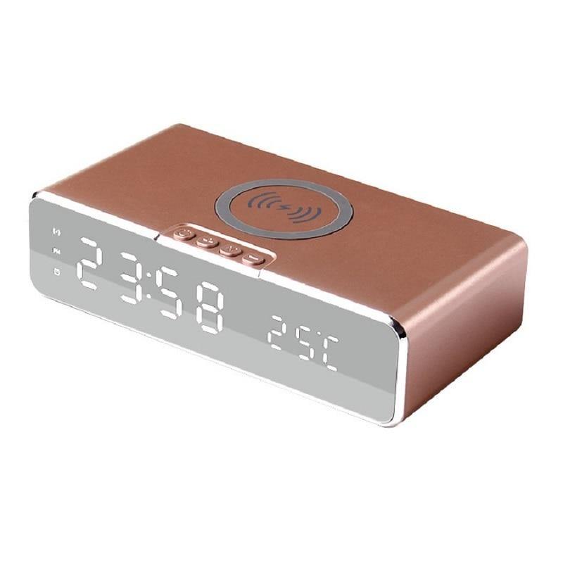 LED Electric Alarm Clock With Phone Charger Wireless Desktop Digital Thermometer Clock HD Clock Mirror With Time Memory - Senseandtrendz