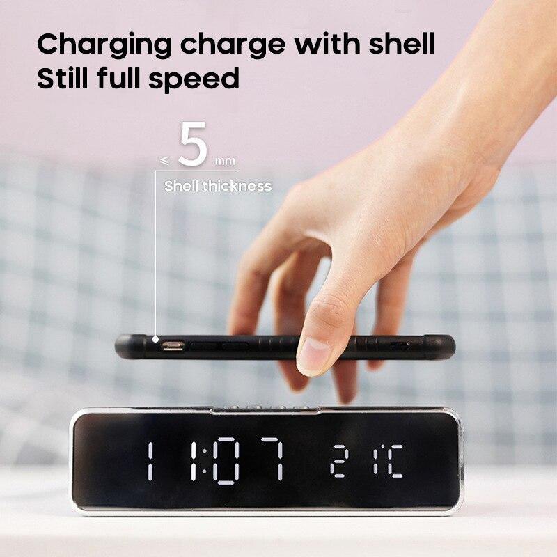 LED Electric Alarm Clock With Phone Charger Wireless Desktop Digital Thermometer Clock HD Clock Mirror With Time Memory - Senseandtrendz